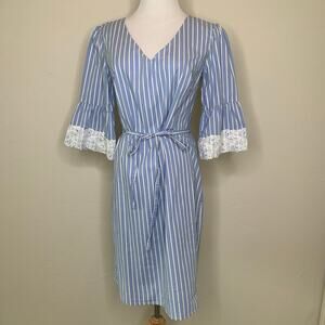 Westport Blue White Stripe Dress Lace Trim Sz 8
